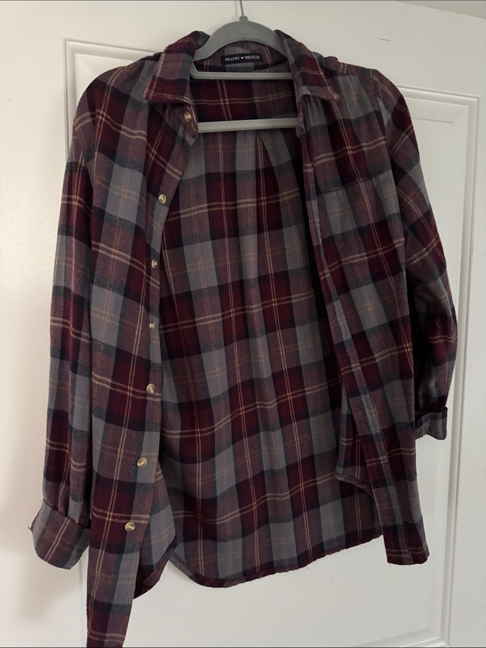 Brandy Melville Maroon and Gray Plaid Shirt